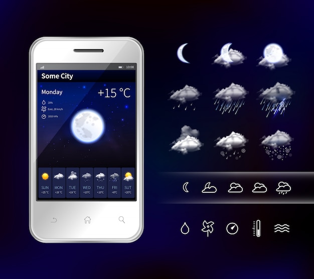 Смартфон Мобильный Погода Реалистичное изображение