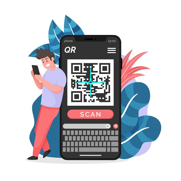 Smartphone scanning qr code illustration