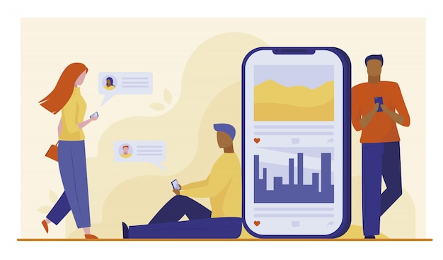Vettore gratuito utenti di smartphone in chat online