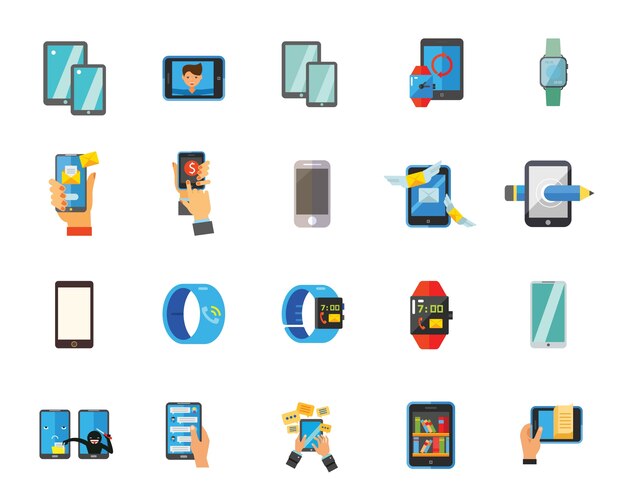 Smartphone and watch icon set