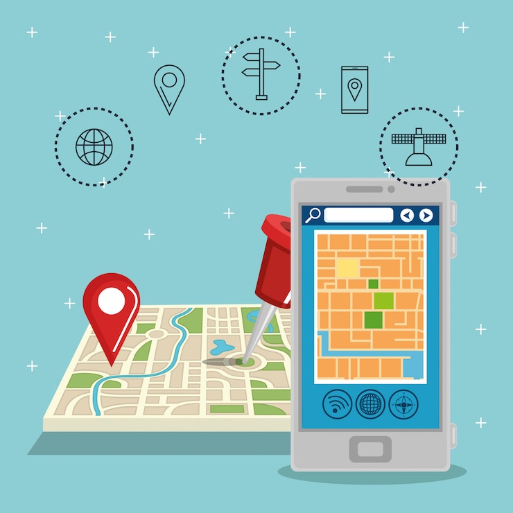 Free Vector smartphone with gps navigation app