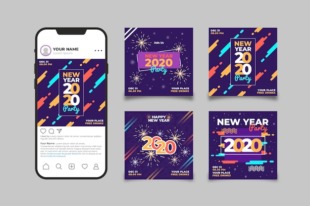 Free vector smartphone with instagram platform filled with new year photos