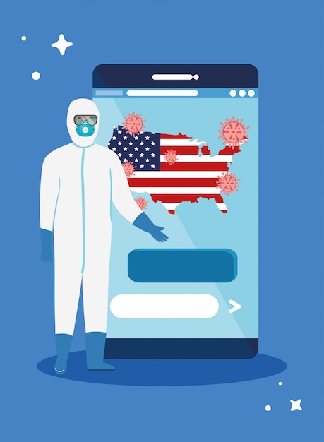 Free vector smartphone with usa flag covid19 pandemic