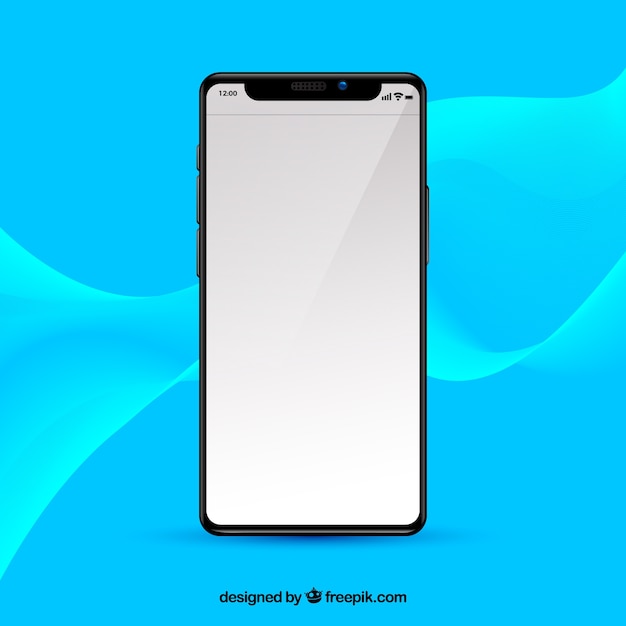 リアルなスタイルの白い画面のスマートフォン