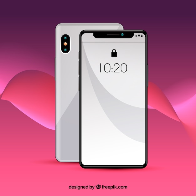 현실적인 스타일의 흰색 화면이있는 iPhone x