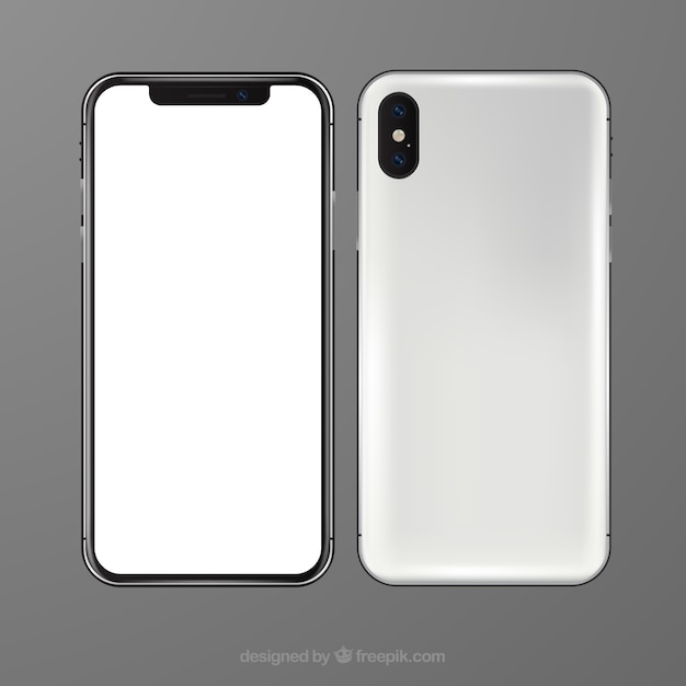 현실적인 스타일의 흰색 화면이있는 iPhone x