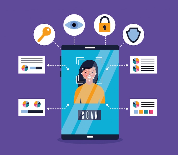 Free Vector smartphone woman face scan recognition biometric