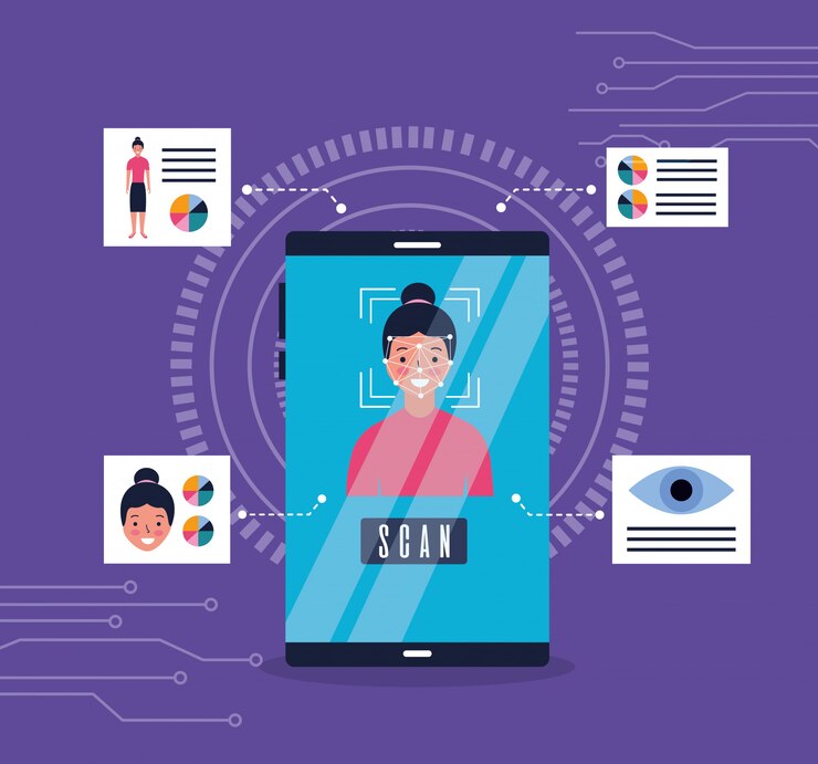 Free Vector smartphone woman face scan recognition biometric
