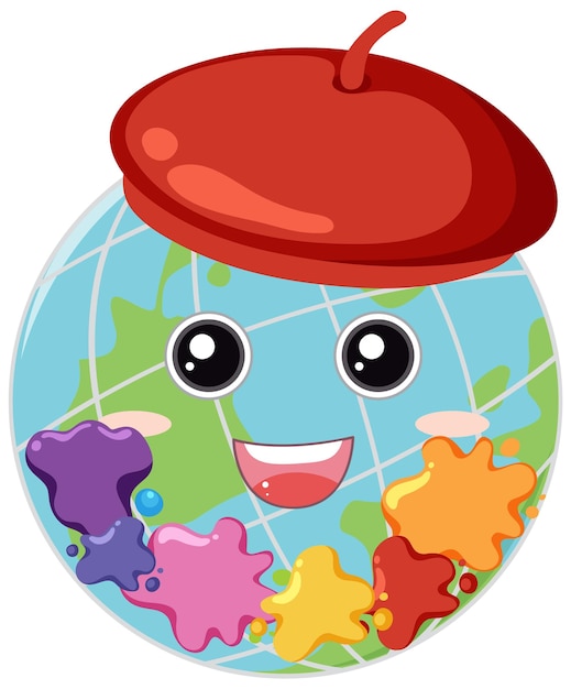 Free vector smile earth globe wearing artistic beret hat