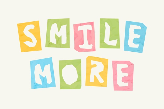 無料ベクター smile more メッセージ紙カット ベクトル タイポグラフィ フォント