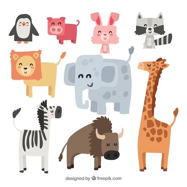 Free vector smiley animals with flat design