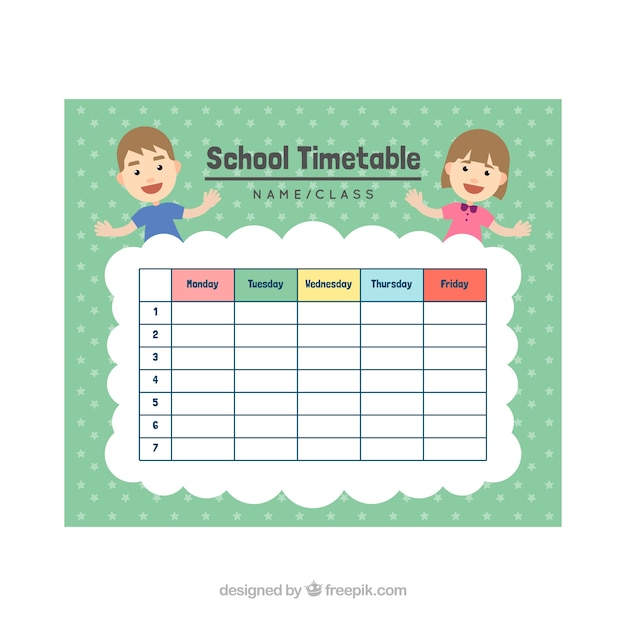 Free vector smiley classmates and school timetable