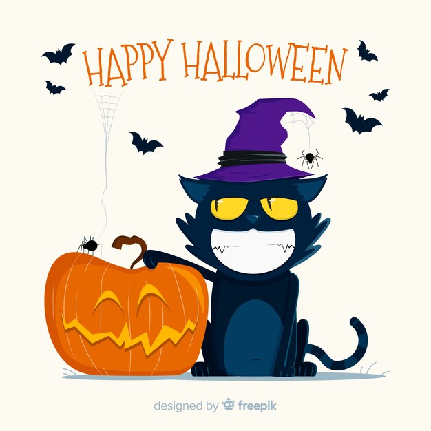 Smiley halloween cat with flat design