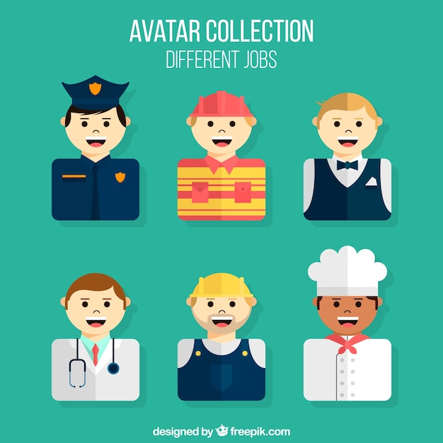 Free vector smiley male avatars with different jobs