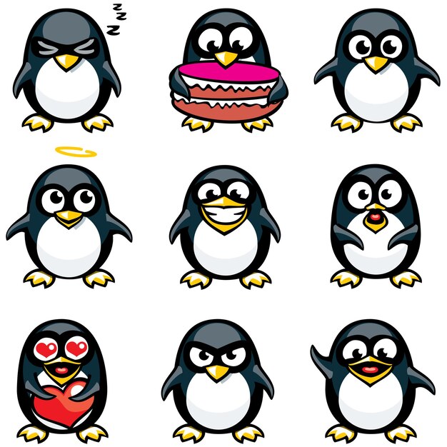 かわいいペンギン睡眠イラスト 動物 フラット漫画スタイル プレミアムベクター