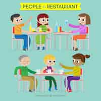 Бесплатное векторное изображение Смайлики люди едят в ресторане