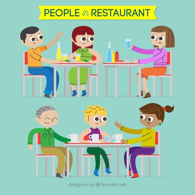 Free vector smiley people eating in a restaurant