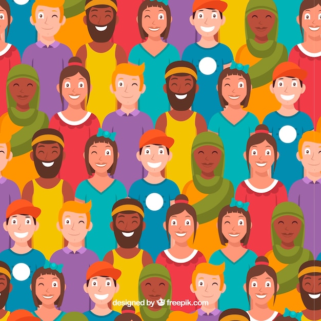 Smiley people pattern with flat design