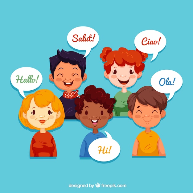 Free vector smiley people speaking different languages with flat design