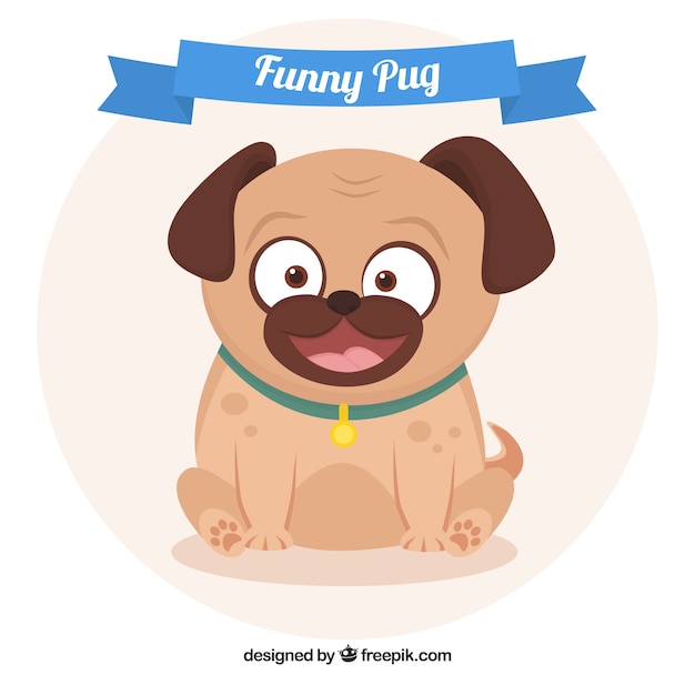 Smiley pug with flat design