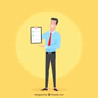 Free vector smiley salesman character holding contract