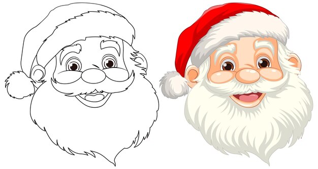 Smiley Santa Claus Cartoon Face and Outline