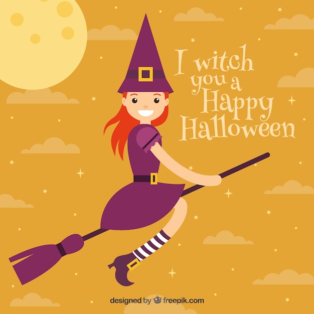 Smiley witch flying on broom