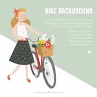 Бесплатное векторное изображение Женщина-смайлик с прекрасным старинным велосипедом