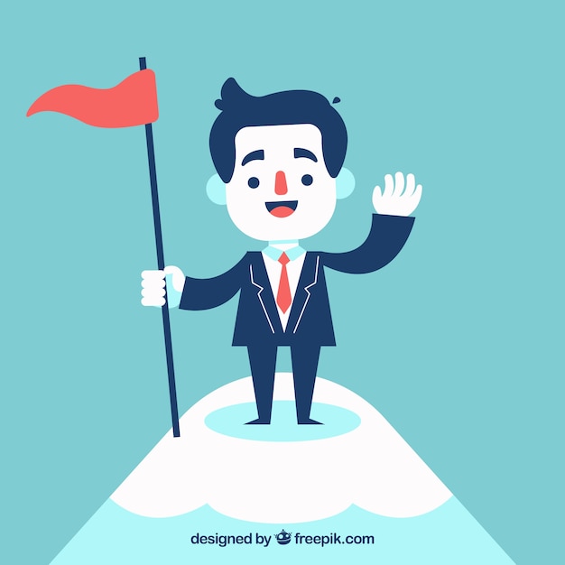 Free vector smiling businessman on the top of a mountain