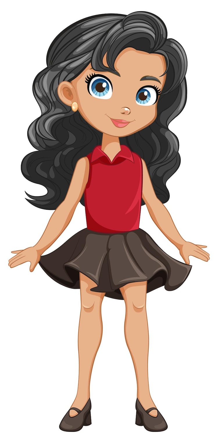 Free Vector smiling cartoon character cute girl in mini skirt