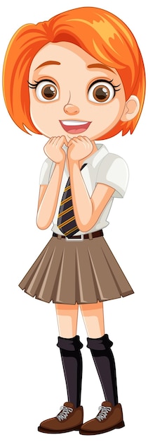 無料ベクター 笑顔の漫画キャラクター 可愛い女の子 学校の制服を着た学生