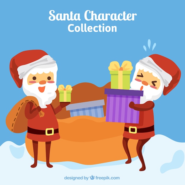 Free vector smiling characters holding christmas gifts