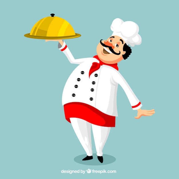 Бесплатное векторное изображение Улыбающийся шеф-повар с подносом