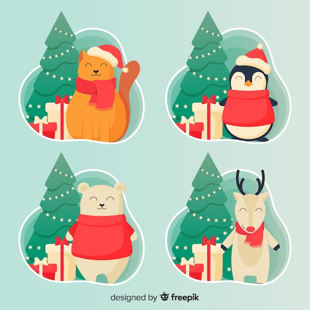 Free vector smiling christmas characters pack