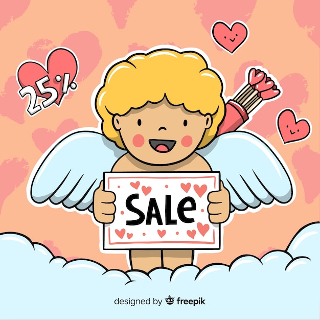 Free vector smiling cupid valentine sale background