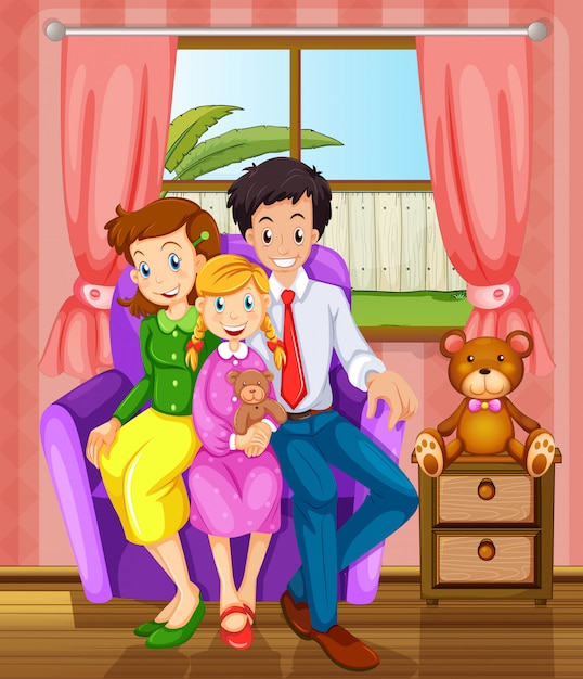 A smiling family inside the house