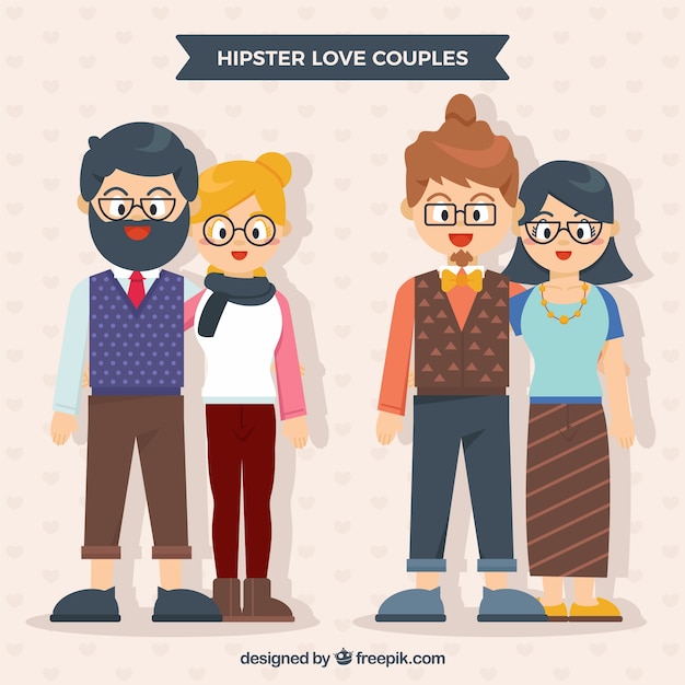 무료 벡터 평면 디자인에 웃는 hipster 커플