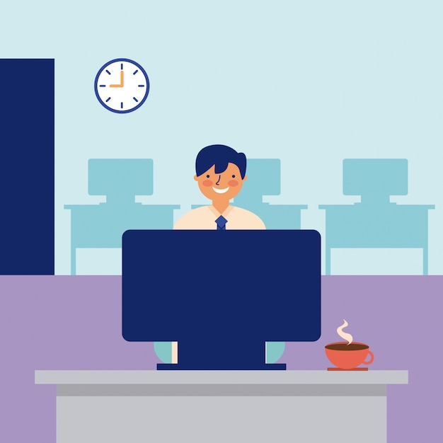 Free vector smiling man working office daily activity