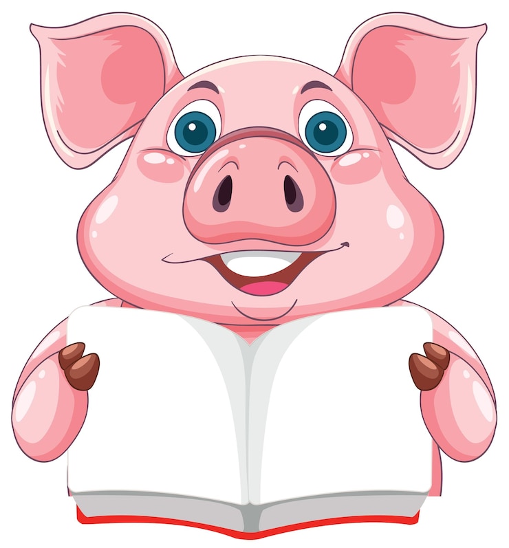 Free Vector smiling pig reading a book