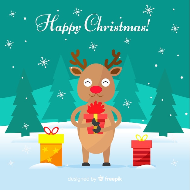 Free vector smiling reindeer christmas background