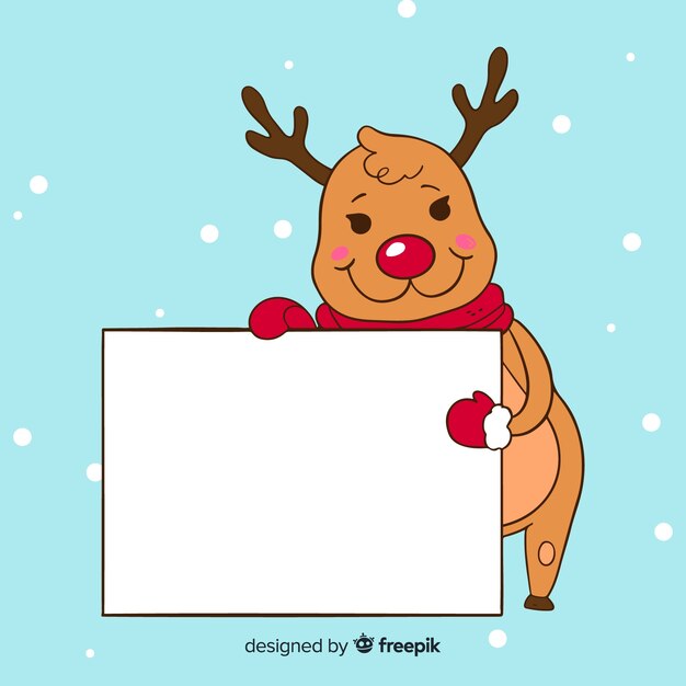 Smiling reindeer claus with blank sign