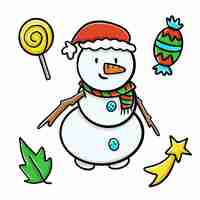 Free vector smiling snowman with santa hat