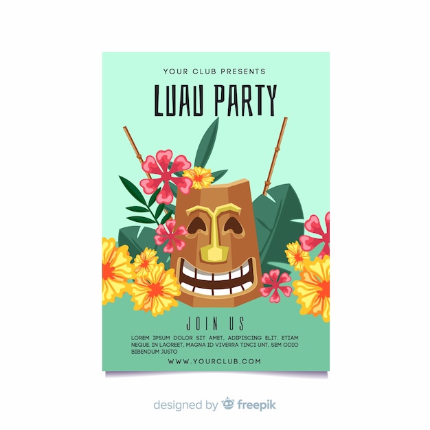 Free vector smiling tiki mask luau poster template