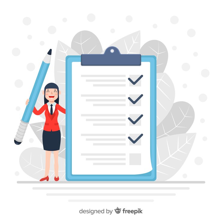 Free Vector smiling woman checking giant check list background
