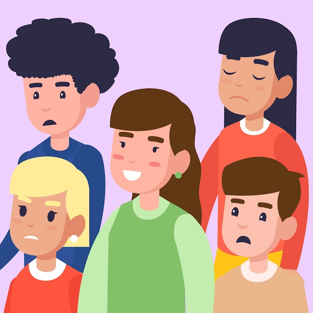 Free vector smiling woman in a crowd with upset people