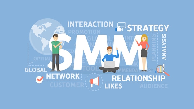 Иллюстрация концепции SMM Идея стратегии взаимодействия и сети