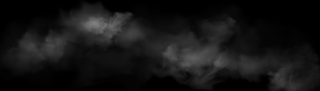Free vector smoke fog white clouds on black background