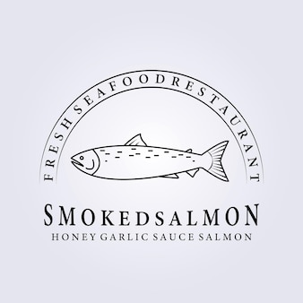 Копченый лосось, свежие морепродукты логотип рыба векторная иллюстрация дизайн линии искусства простой ярлык значок символ