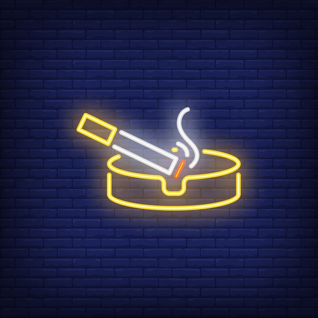 Free vector smoking cigarette on ashtray neon sign