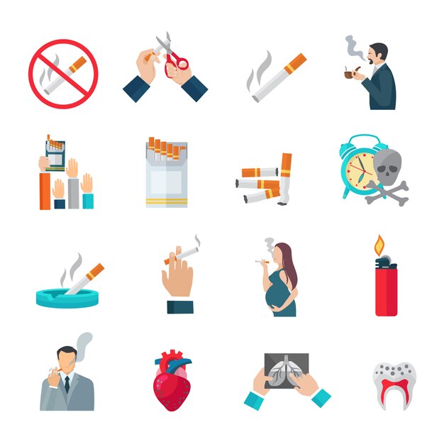 Smoking flat icons set 